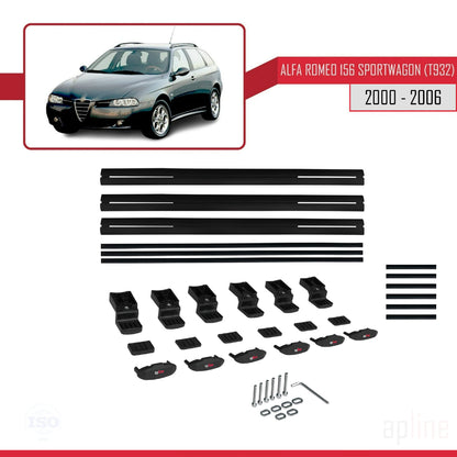Kompatibel mit Alfa Romeo 156 (T932) Kombi 2000-2006 Basismodell Dachgepäckträger Gepäckträger Schwarz Aluminium 3-Stangen