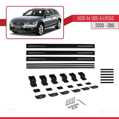 Kompatibel mit A4 (B8) Allroad 2009-2015 Basismodell Dachgepäckträger, schwarzes Aluminium, 3 Stangen