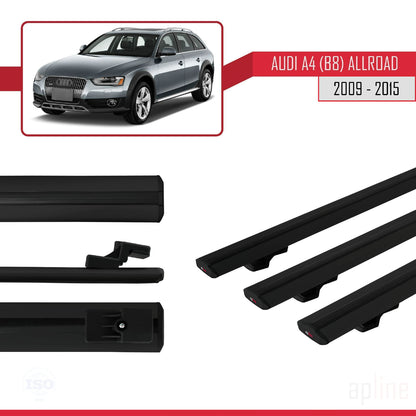 Kompatibel mit A4 (B8) Allroad 2009-2015 Basismodell Dachgepäckträger, schwarzes Aluminium, 3 Stangen