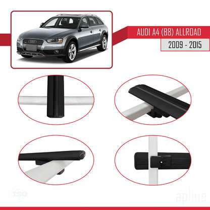 Kompatibel mit A4 (B8) Allroad 2009-2015 Basismodell Dachgepäckträger, schwarzes Aluminium, 3 Stangen