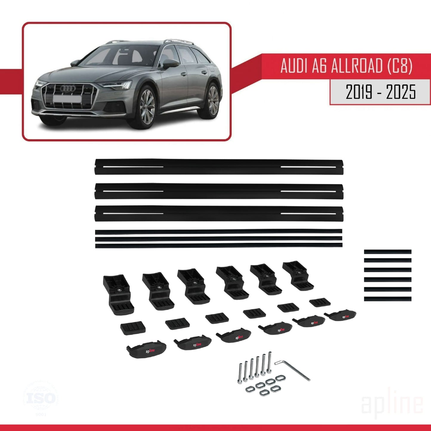 Kompatibel mit A6 (C8) Allroad 2019-2025 Basismodell Dachgepäckträger, schwarzes Aluminium, 3-teilig