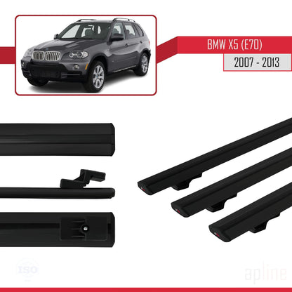 Kompatibel mit BMW X5 (E70) 2007-2013 Basismodell Dachgepäckträger, schwarzes Aluminium, 3-teilig