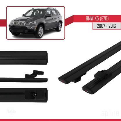 Kompatibel mit BMW X5 (E70) 2007-2013 Basismodell Dachgepäckträger, schwarzes Aluminium, 2 Stangen
