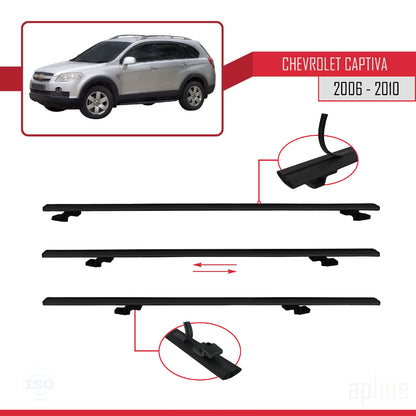 Kompatibel mit Chevrolet Captiva 2006-2010 Basismodell Dachgepäckträger, schwarzes Aluminium, 2 Stangen