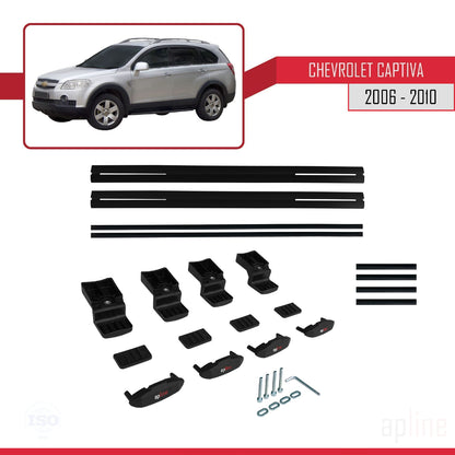 Kompatibel mit Chevrolet Captiva 2006-2010 Basismodell Dachgepäckträger, schwarzes Aluminium, 2 Stangen