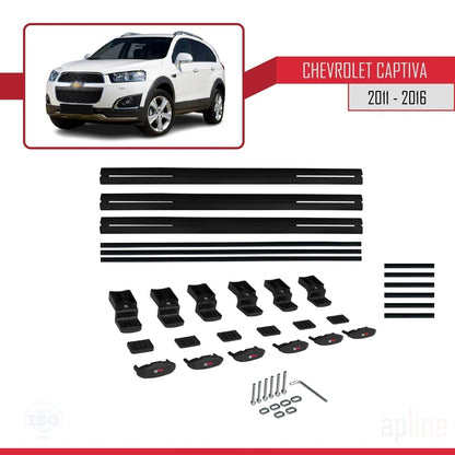 Kompatibel mit Chevrolet Captiva 2011-2015 BASIC Modell Dachgepäckträger, schwarzes Aluminium, 3 Stangen