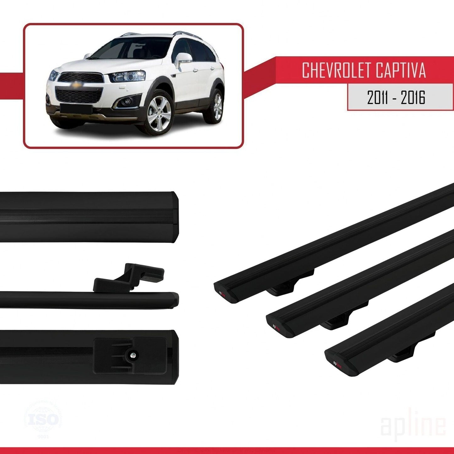 Kompatibel mit Chevrolet Captiva 2011-2015 BASIC Modell Dachgepäckträger, schwarzes Aluminium, 3 Stangen