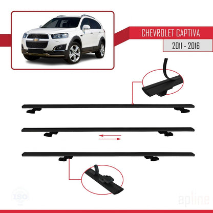 Kompatibel mit Chevrolet Captiva 2011-2015 BASIC Modell Dachgepäckträger, schwarzes Aluminium, 2 Stangen