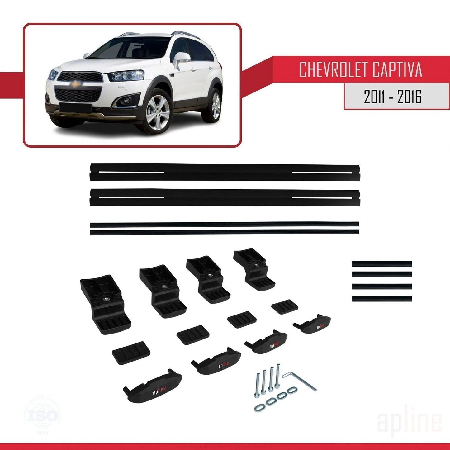 Kompatibel mit Chevrolet Captiva 2011-2015 BASIC Modell Dachgepäckträger, schwarzes Aluminium, 2 Stangen