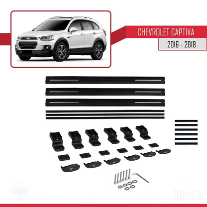 Kompatibel mit Chevrolet Captiva 2016-2018 BASIC Modell Dachgepäckträger, schwarzes Aluminium, 3 Stangen
