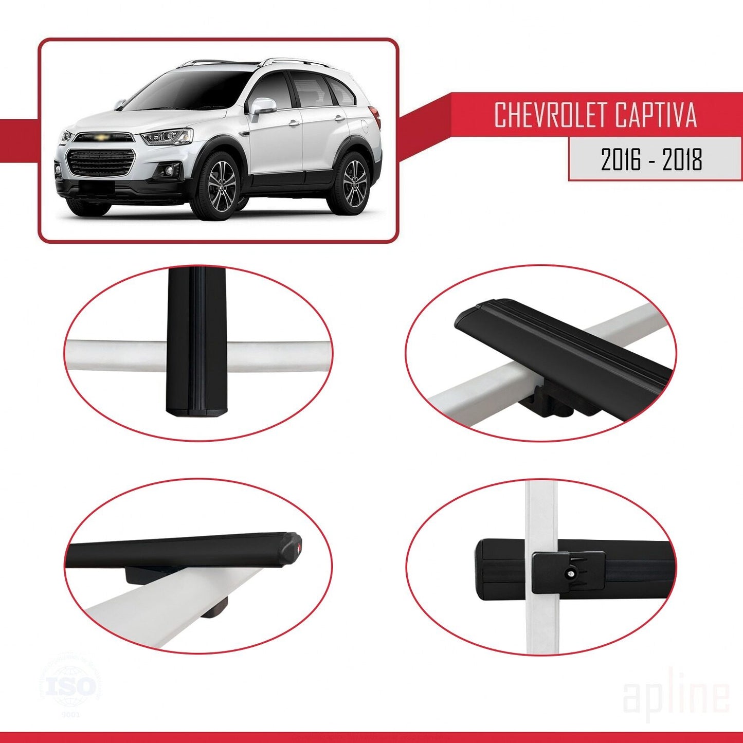 Kompatibel mit Chevrolet Captiva 2016-2018 BASIC Modell Dachgepäckträger, schwarzes Aluminium, 2 Stangen