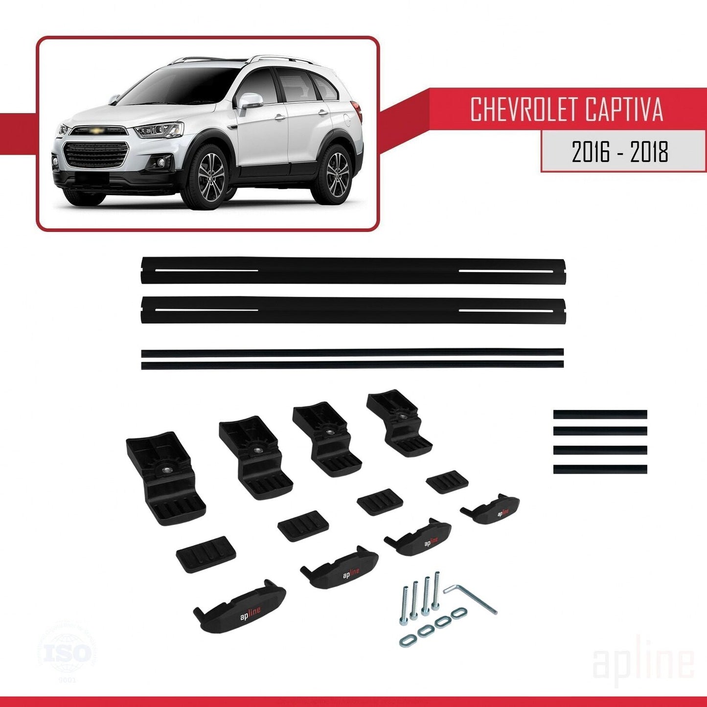 Kompatibel mit Chevrolet Captiva 2016-2018 BASIC Modell Dachgepäckträger, schwarzes Aluminium, 2 Stangen