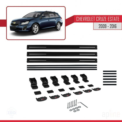Kompatibel mit Chevrolet Cruze (J300) 2009-2016 Basismodell Dachgepäckträger, schwarzes Aluminium, 3 Stangen