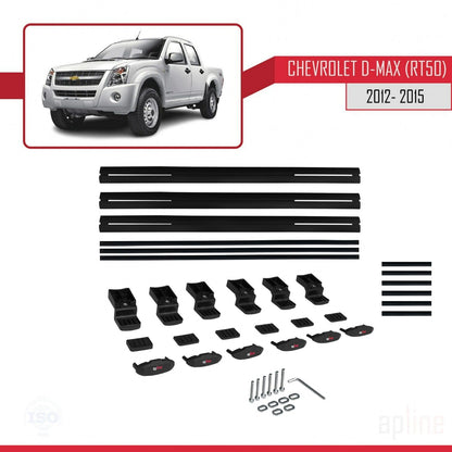 Kompatibel mit Chevrolet D-Max (RT50) 2012-2015 BASIC Modell Dachgepäckträger, schwarzes Aluminium, 3 Stangen
