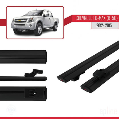 Kompatibel mit Chevrolet D-Max (RT50) 2012-2015 BASIC Modell Dachgepäckträger, schwarzes Aluminium, 2 Stangen