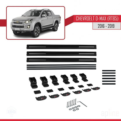 Kompatibel mit Chevrolet D-Max (RT85) 2016-2019 BASIC Modell Dachgepäckträger, schwarzes Aluminium, 3-teilig