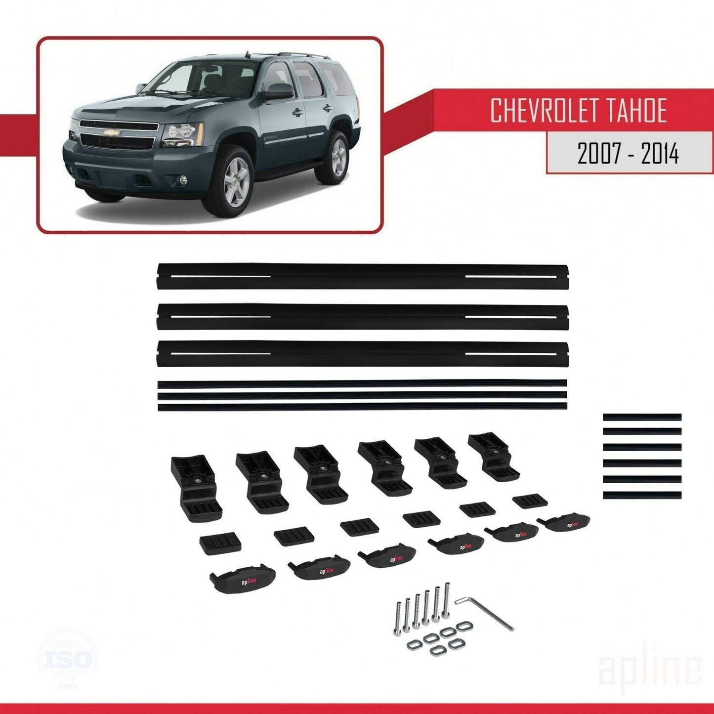Kompatibel mit Chevrolet Tahoe 3 2007-2014 BASIC Modell Dachgepäckträger, schwarzes Aluminium, 3 Stangen