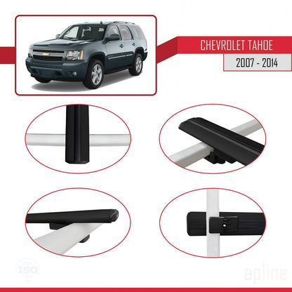 Kompatibel mit Chevrolet Tahoe 3 2007-2014 BASIC Modell Dachgepäckträger, schwarzes Aluminium, 3 Stangen