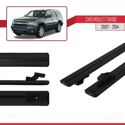 Kompatibel mit Chevrolet Tahoe 3 2007-2014 BASIC Modell Dachgepäckträger, schwarzes Aluminium, 2 Stangen