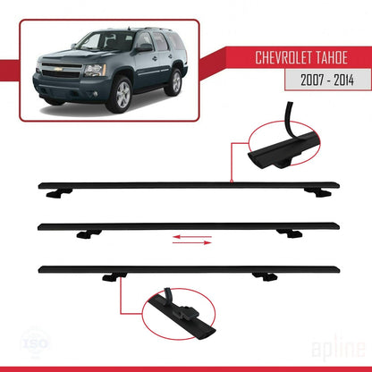 Kompatibel mit Chevrolet Tahoe 3 2007-2014 BASIC Modell Dachgepäckträger, schwarzes Aluminium, 2 Stangen