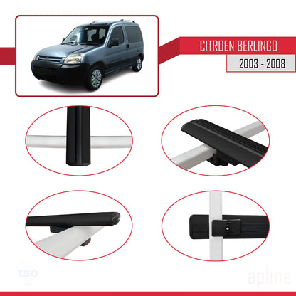 Compatible avec Citroen Berlingo (M59) 2003-2008 BASIC Model Barres de Toit Railing Porte-Bagages de Voiture Noir Aluminium 4 Barres