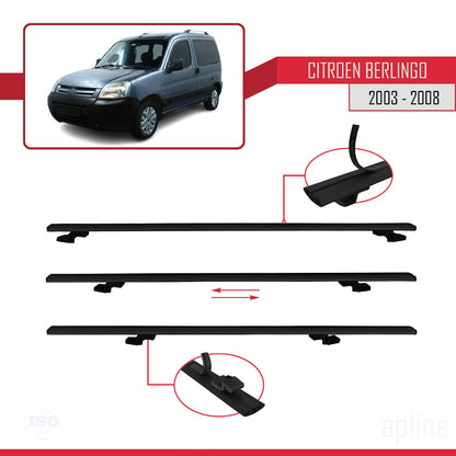 Compatible avec Citroen Berlingo (M59) 2003-2008 BASIC Model Barres de Toit Railing Porte-Bagages de Voiture Noir Aluminium 4 Barres