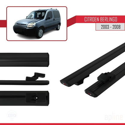 Compatible avec Citroen Berlingo (M59) 2003-2008 BASIC Model Barres de Toit Railing Porte-Bagages de Voiture Noir Aluminium 2 Barres