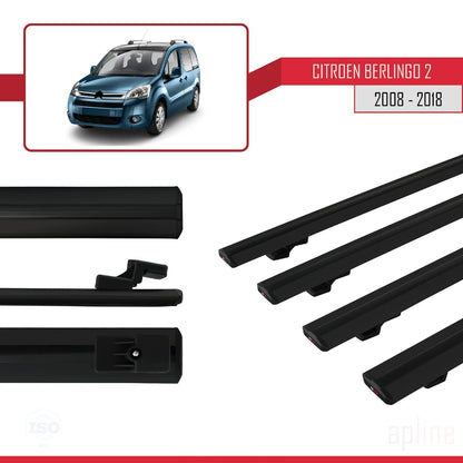Compatible avec Citroen Berlingo 2 (B9) 2008-2018 BASIC Model Barres de Toit Railing Porte-Bagages de Voiture Noir Aluminium 4 Barres