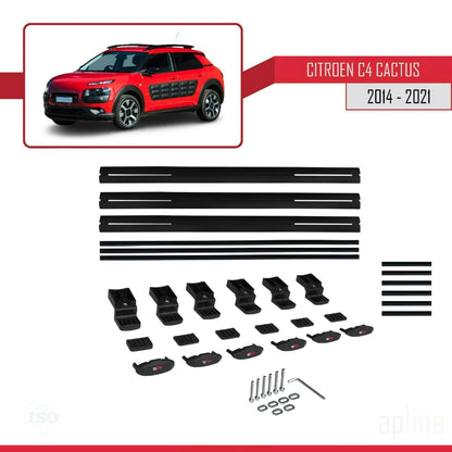 Kompatibel mit Citroen C4 Cactus 2014-2021 BASIC Modell Dachgepäckträger, schwarzes Aluminium, 3 Stangen