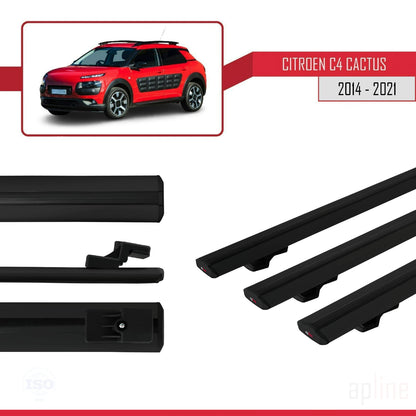 Kompatibel mit Citroen C4 Cactus 2014-2021 BASIC Modell Dachgepäckträger, schwarzes Aluminium, 3 Stangen