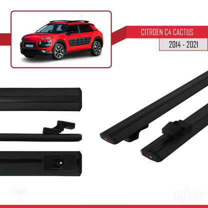 Kompatibel mit Citroen C4 Cactus 2014-2021 BASIC Modell Dachgepäckträger, schwarzes Aluminium, 2 Stangen