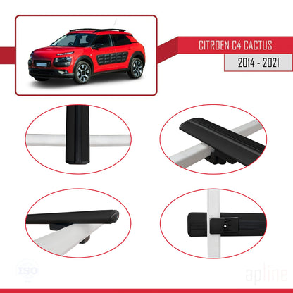 Kompatibel mit Citroen C4 Cactus 2014-2021 BASIC Modell Dachgepäckträger, schwarzes Aluminium, 2 Stangen