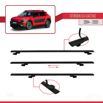 Kompatibel mit Citroen C4 Cactus 2014-2021 BASIC Modell Dachgepäckträger, schwarzes Aluminium, 2 Stangen