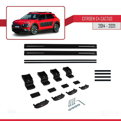 Kompatibel mit Citroen C4 Cactus 2014-2021 BASIC Modell Dachgepäckträger, schwarzes Aluminium, 2 Stangen
