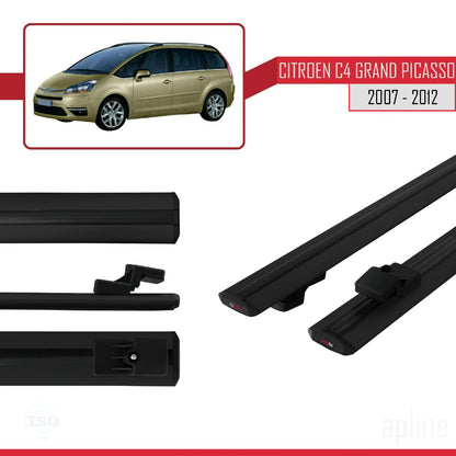 Kompatibel mit Citroen Grand C4 Picasso 2007-2012 Basismodell Dachgepäckträger, schwarzes Aluminium, 2 Stangen