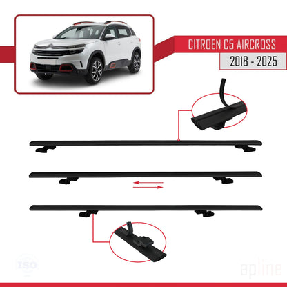 Kompatibel mit Citroen C5 Aircross 2018-2025 Basismodell Dachgepäckträger, schwarzes Aluminium, 2 Stangen