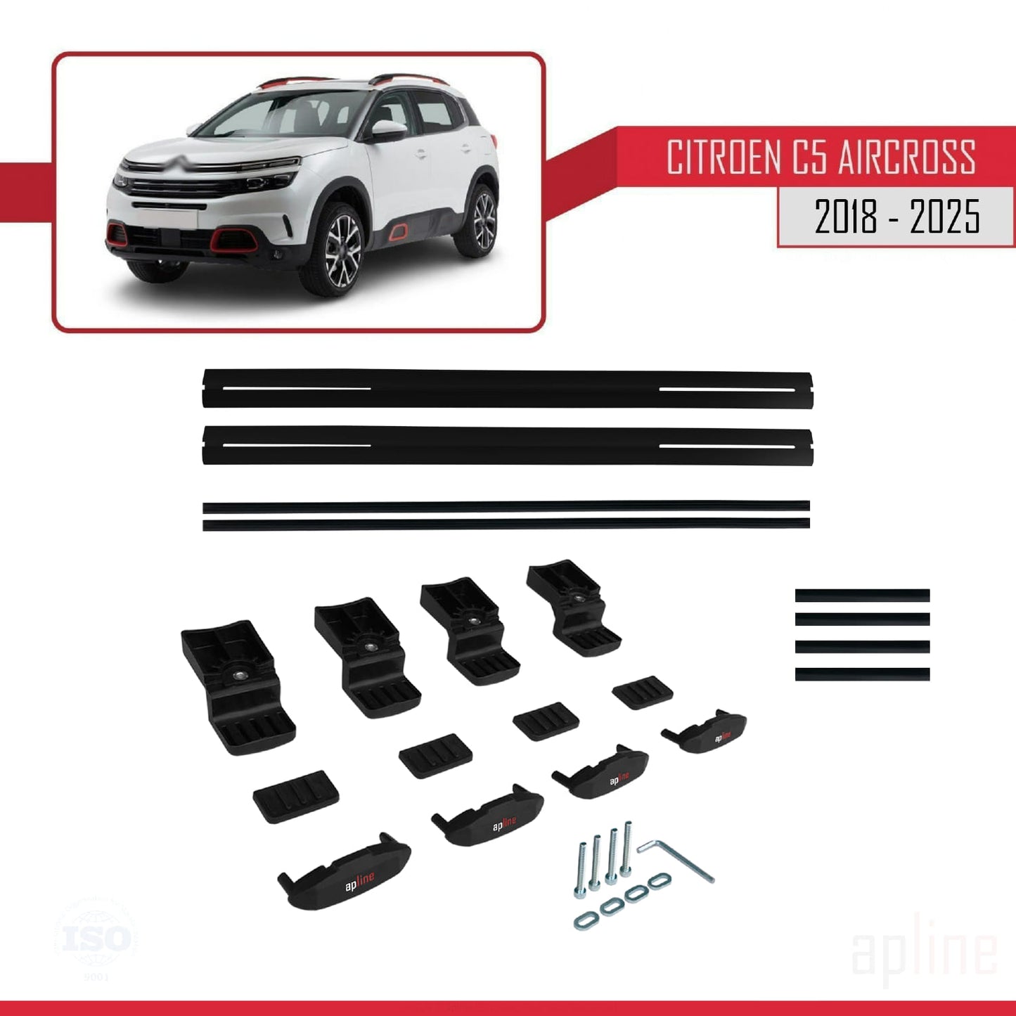 Kompatibel mit Citroen C5 Aircross 2018-2025 Basismodell Dachgepäckträger, schwarzes Aluminium, 2 Stangen