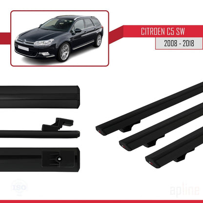 Kompatibel mit Citroen C5 II Tourer 2008-2018 BASIC Modell Dachgepäckträger, schwarzes Aluminium, 3 Stangen