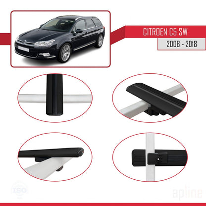 Kompatibel mit Citroen C5 II Tourer 2008-2018 BASIC Modell Dachgepäckträger, schwarzes Aluminium, 2 Stangen