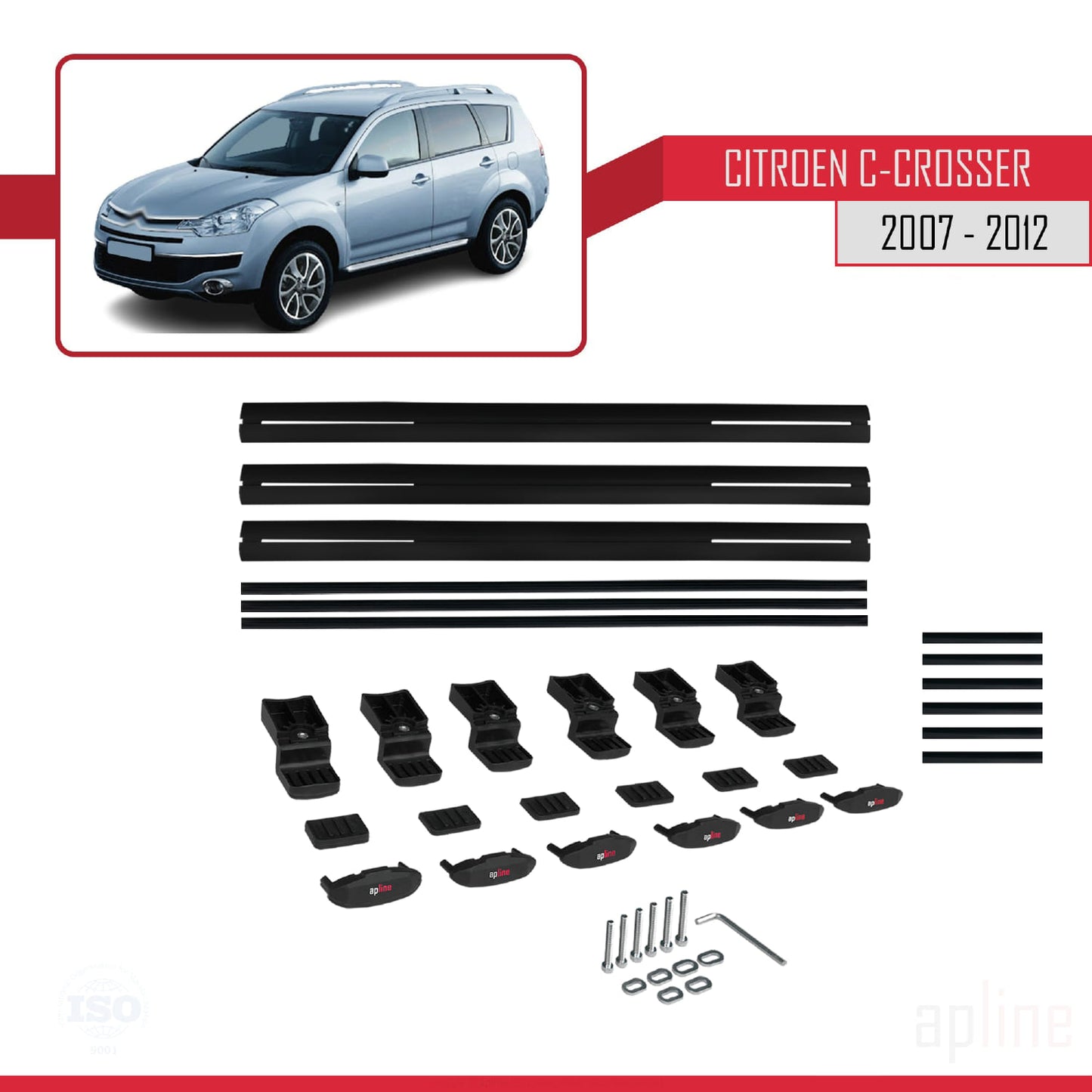 Kompatibel mit Citroen C-Crosser 2007-2012 Basismodell Dachgepäckträger, schwarzes Aluminium, 3-teilig