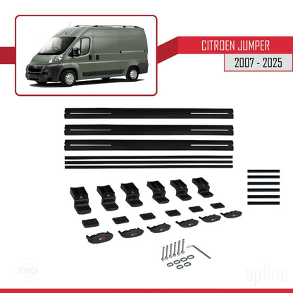 Kompatibel mit Citroen Jumper 2 2007-2025 Basismodell Dachgepäckträger, schwarzes Aluminium, 3-teilig
