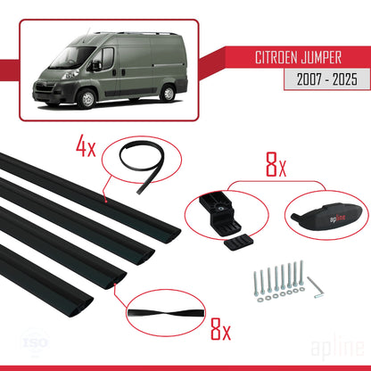 Kompatibel mit Citroen Jumper 2 2007-2025 Basismodell Dachgepäckträger, schwarzes Aluminium, 4 Stangen