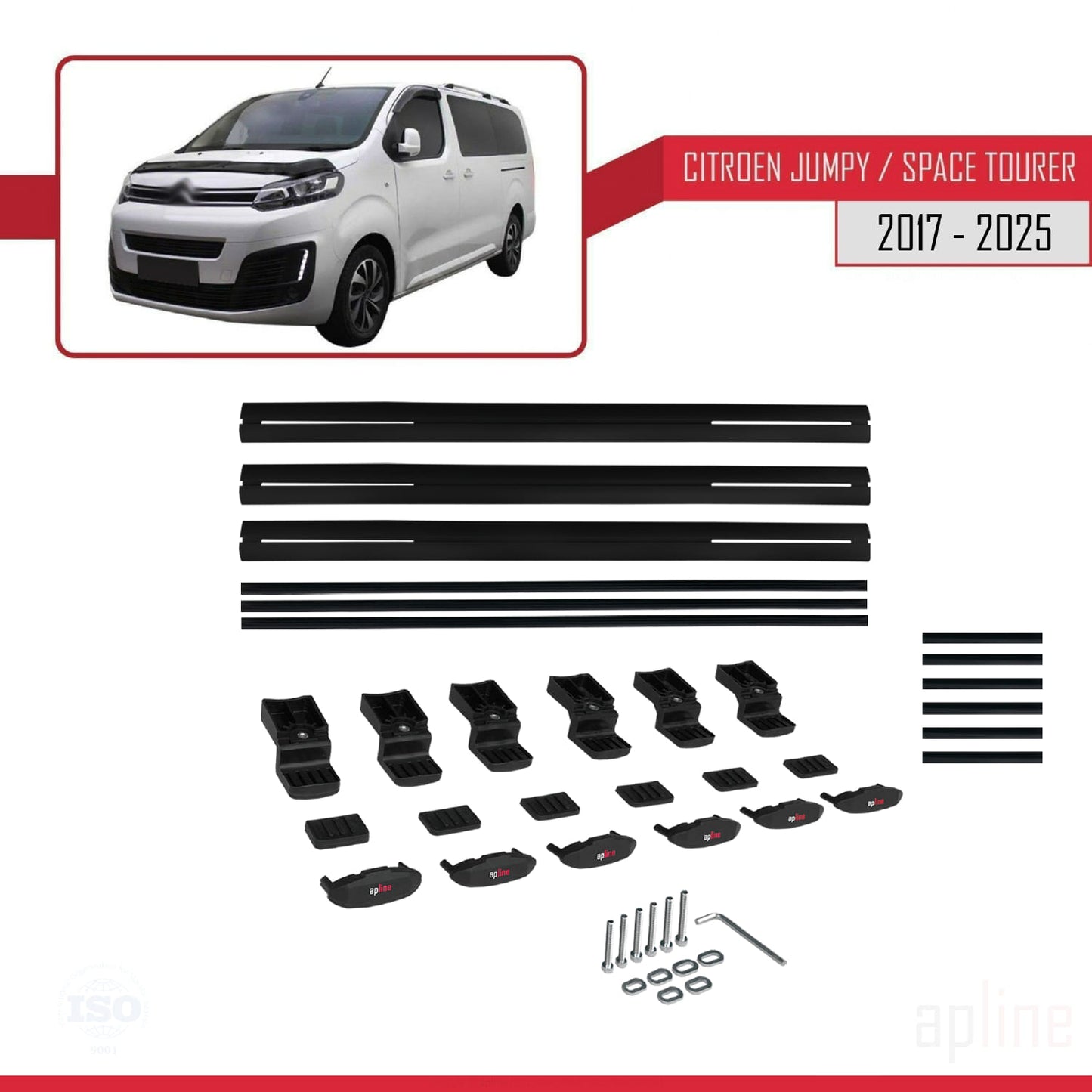 Kompatibel mit Citroen Jumpy 3 (K0) Space Tourer 2017-2025 BASIC Modell Dachgepäckträger, schwarzes Aluminium, 3 Stangen