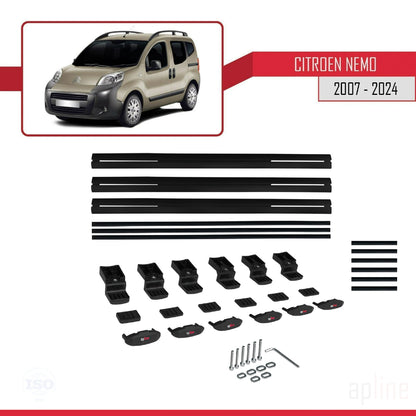 Kompatibel mit Citroen Nemo 3 (225) 2007-2024 Basismodell Dachgepäckträger, schwarzes Aluminium, 3 Stangen