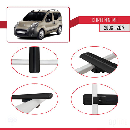 Kompatibel mit Citroen Nemo 3 (225) 2007-2024 Basismodell Dachgepäckträger, schwarzes Aluminium, 4 Stangen