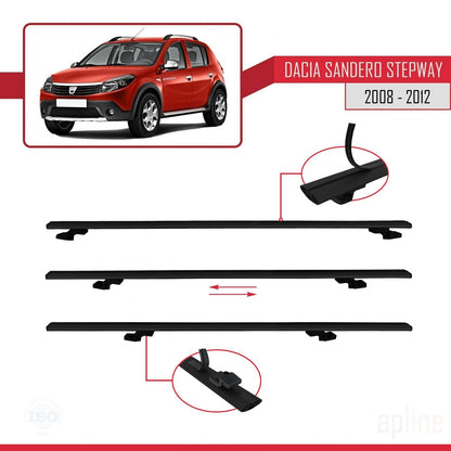Kompatibel mit Dacia Sandero Stepway 2008-2012 Basismodell Dachgepäckträger, schwarzes Aluminium, 3 Stangen