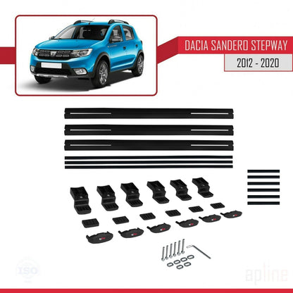 Kompatibel mit Dacia Sandero Stepway 2 2012-2020 Basismodell Dachgepäckträger, schwarzes Aluminium, 3-Stangen