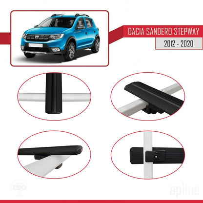 Kompatibel mit Dacia Sandero Stepway 2 2012-2020 Basismodell Dachgepäckträger, schwarzes Aluminium, 3-Stangen