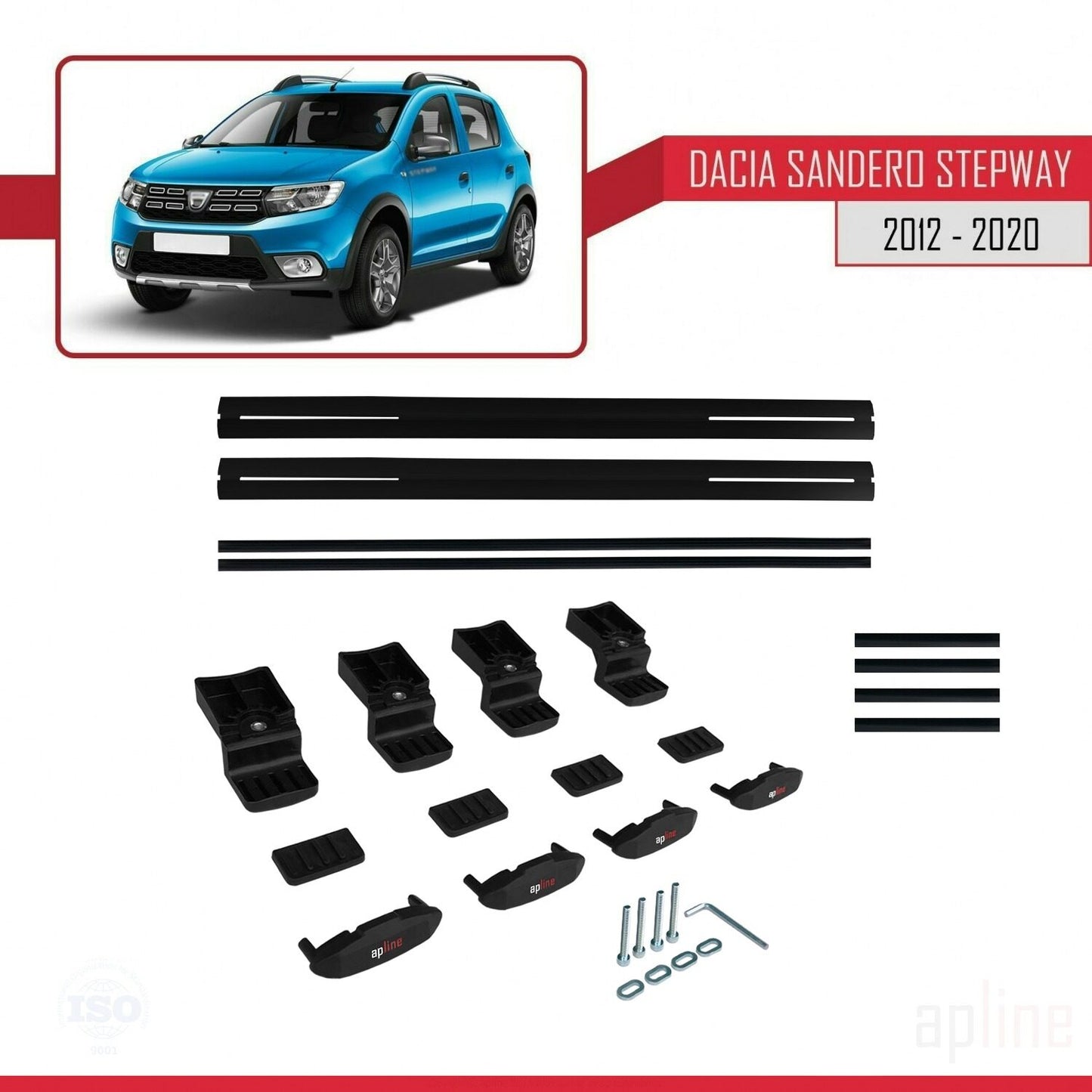 Kompatibel mit Dacia Sandero Stepway 2 2012-2020 Basismodell Dachgepäckträger, schwarzes Aluminium, 2 Stangen