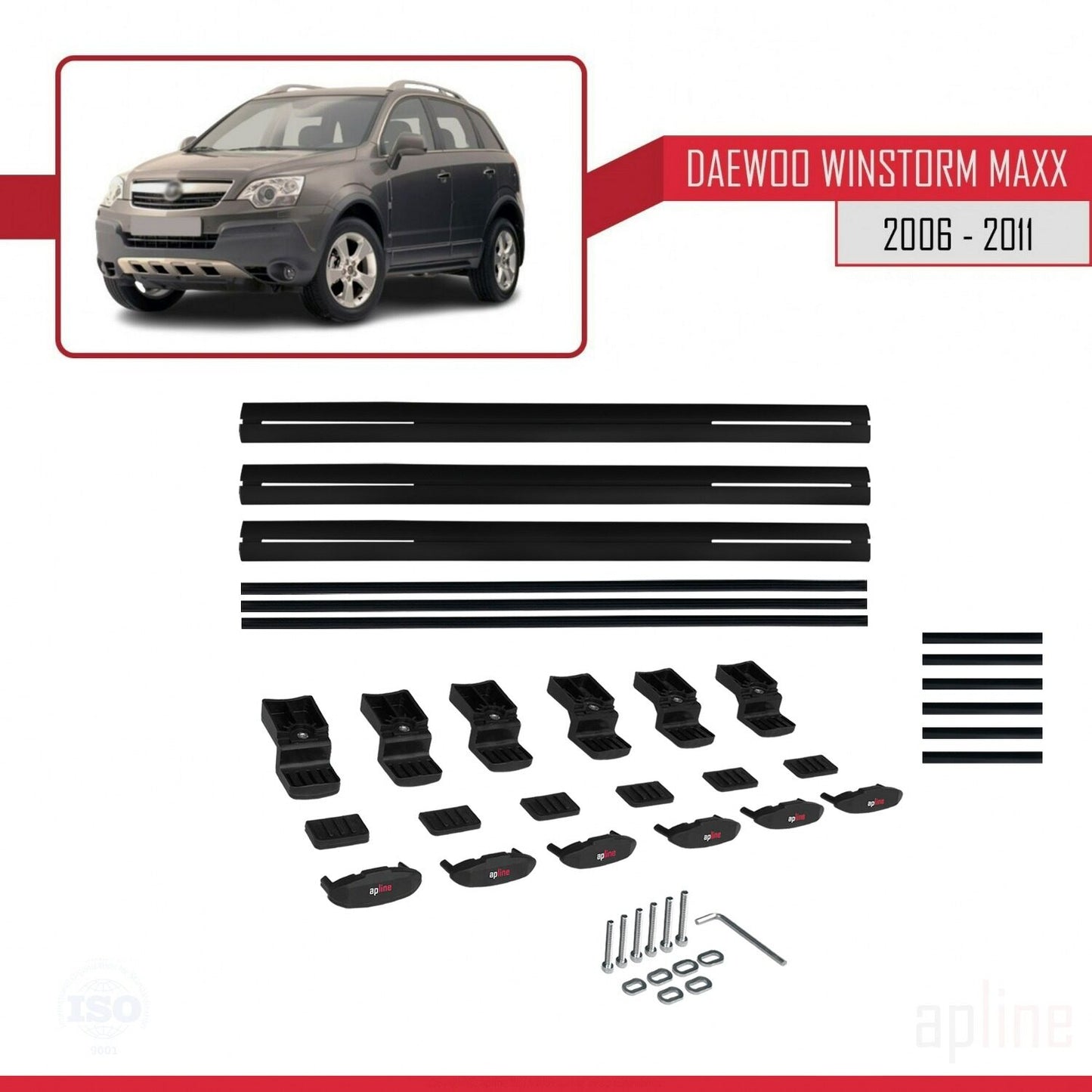 Kompatibel mit Daewoo Winstorm MaXX 2006-2011 BASIC Modell Dachgepäckträger, schwarzes Aluminium, 3 Stangen